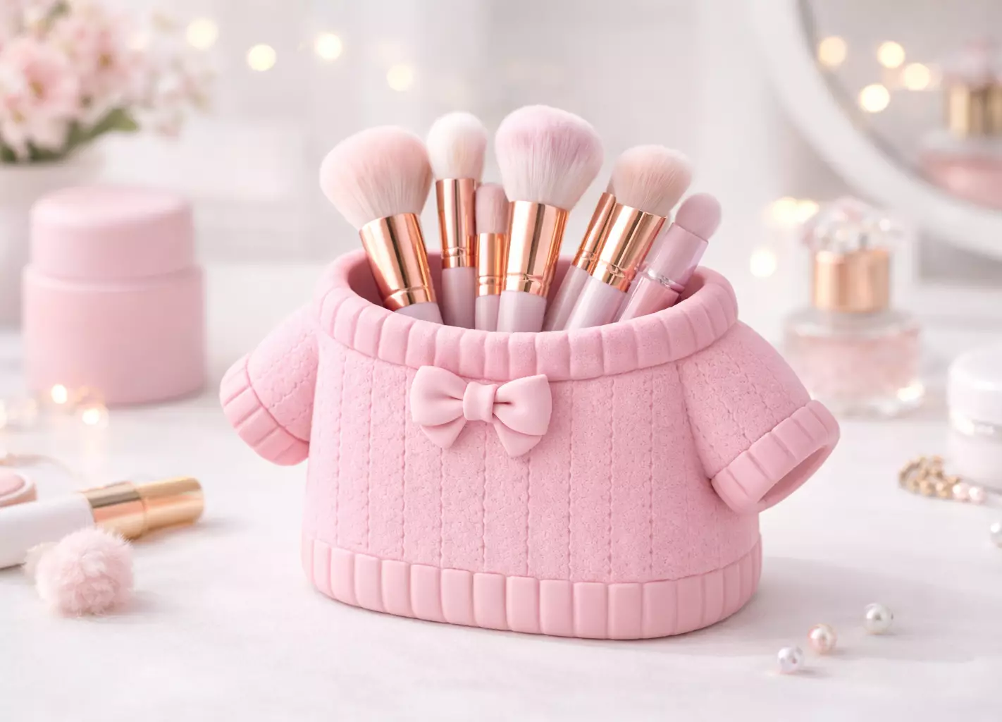 Cute Pink Sweater Makeup Brush Holder 3d model 3D print model