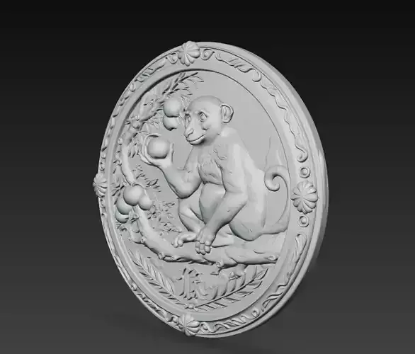 Chinese Zodiac Monkey Coin Relief 3D Model Zodiac Medallion