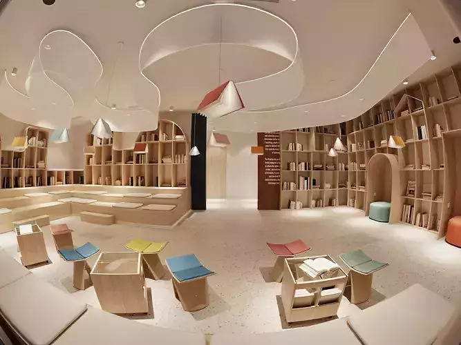  Library and School Creative Educational Space  interior scene