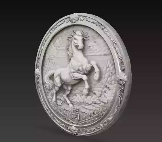 Chinese Zodiac Horse Coin Relief 3D Model Zodiac Medallion