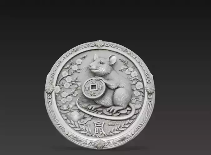 Chinese Zodiac Rat Coin Relief 3D Model Zodiac Medallion