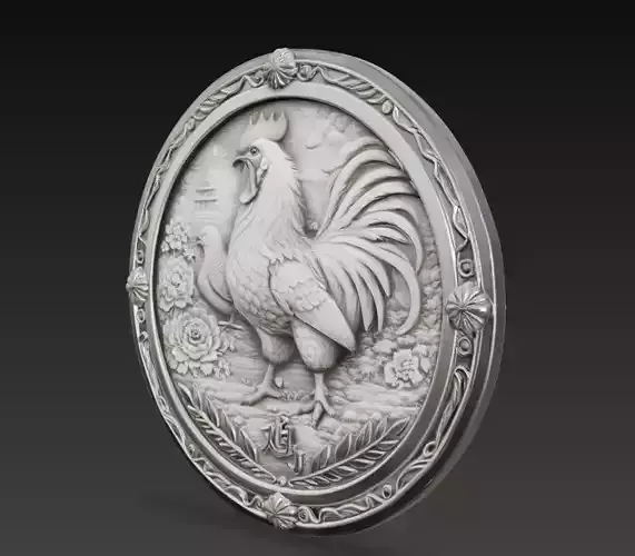 Chinese Zodiac Rooster Coin Relief 3D Model Zodiac Medallion