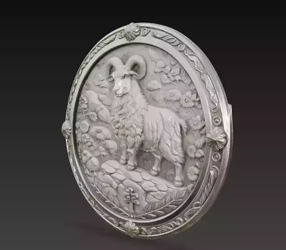 Chinese Zodiac Goat Coin Relief 3D Model Zodiac Medallion