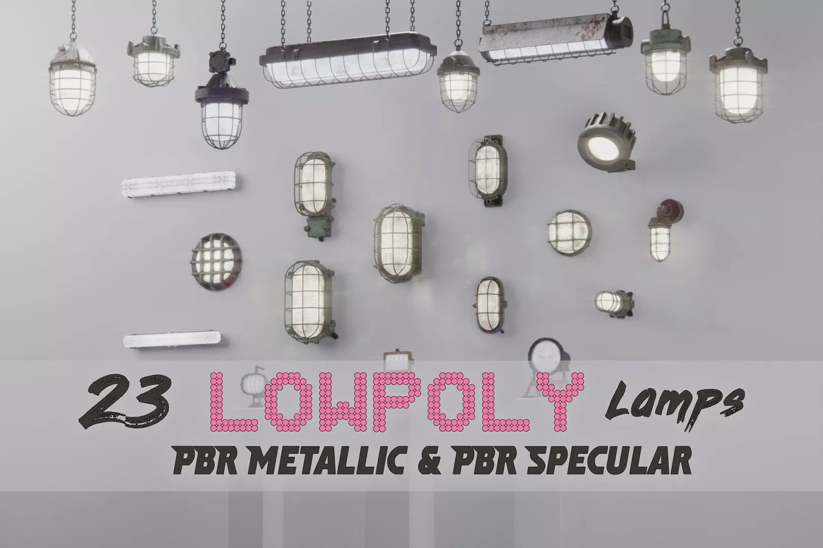 Industrial Lights Set Low-poly 3D model