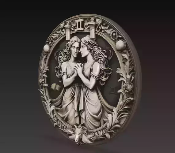Gemini Zodiac Relief 3D Model Twins Astrology Wall Sculpture