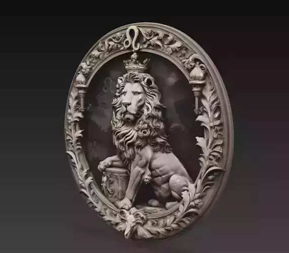 Leo Zodiac Relief 3D Model Lion Astrology Wall Sculpture