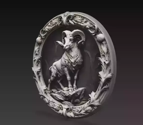 Aries Zodiac Relief 3D Model Ram Astrology Wall Sculpture