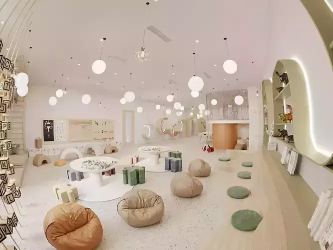 Premium Modern Kids Playroom and Educational Interior scene