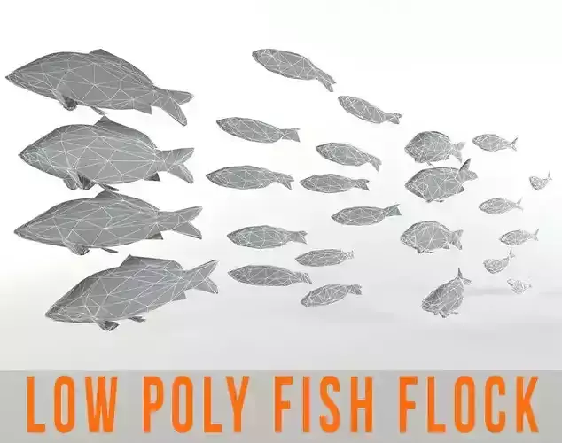 Fish Flock Lowpoly Sealife Bass Pollad Plaice Pouting Fishes  Low-poly 3D model