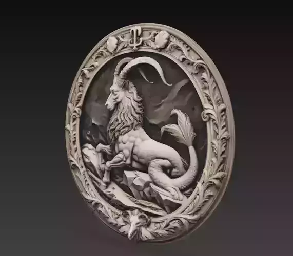 Capricorn Zodiac Relief  Sea Goat Astrology Wall Sculpture