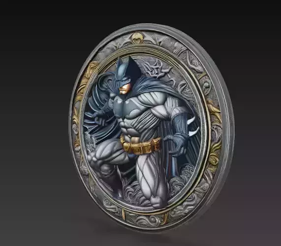 Dark Vigilante Hero Coin Relief 3D Model Comic Medallion
