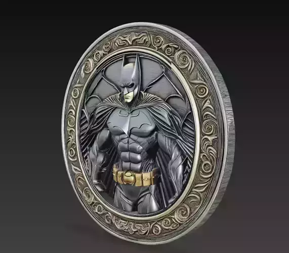 Dark Vigilante Hero Emblem Coin Relief Comic Style STL