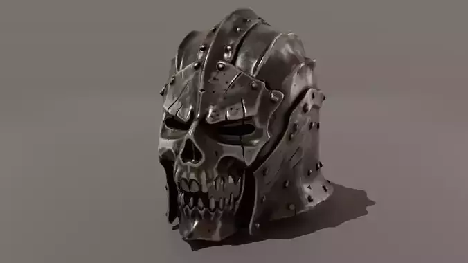 Skull Metal Helmet Low Poly Dark Fantasy Game Ready