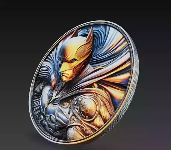 Dark Winged Hero Coin Relief 3D Model Comic Medallion