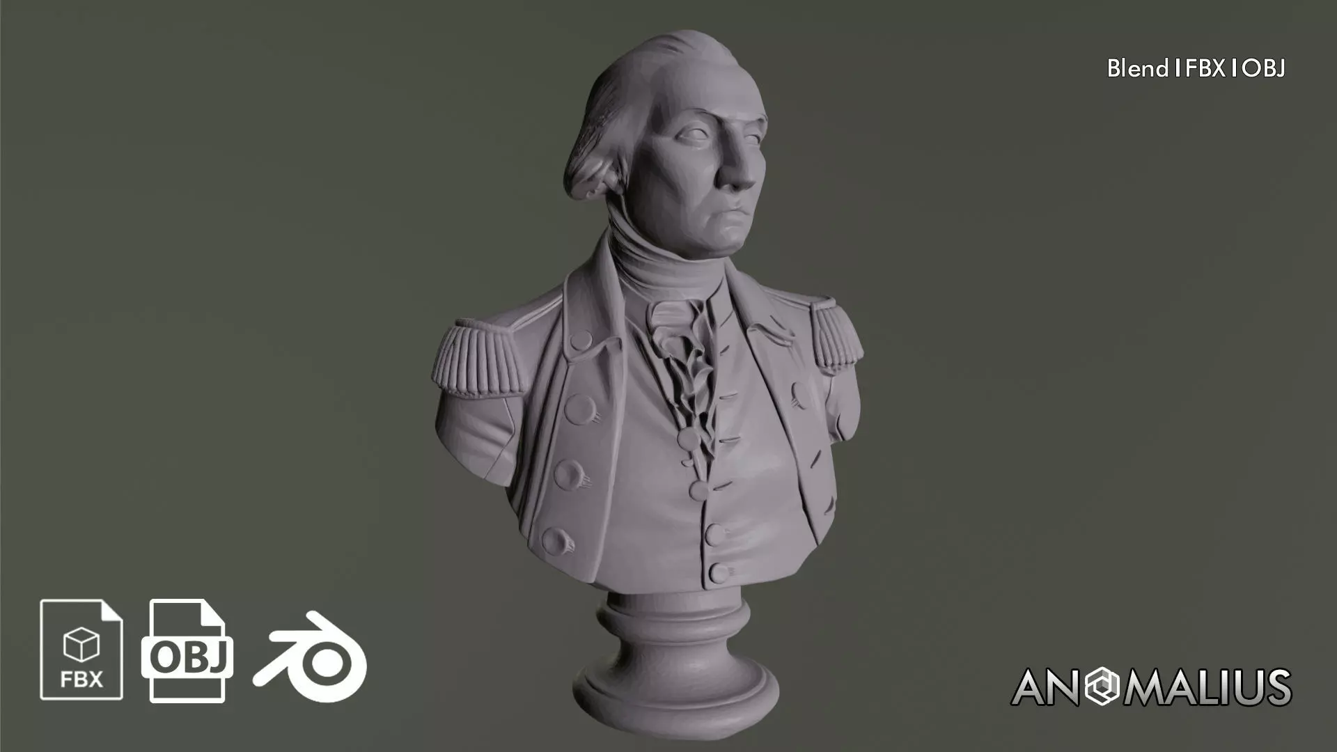george washington bust statue 3D model