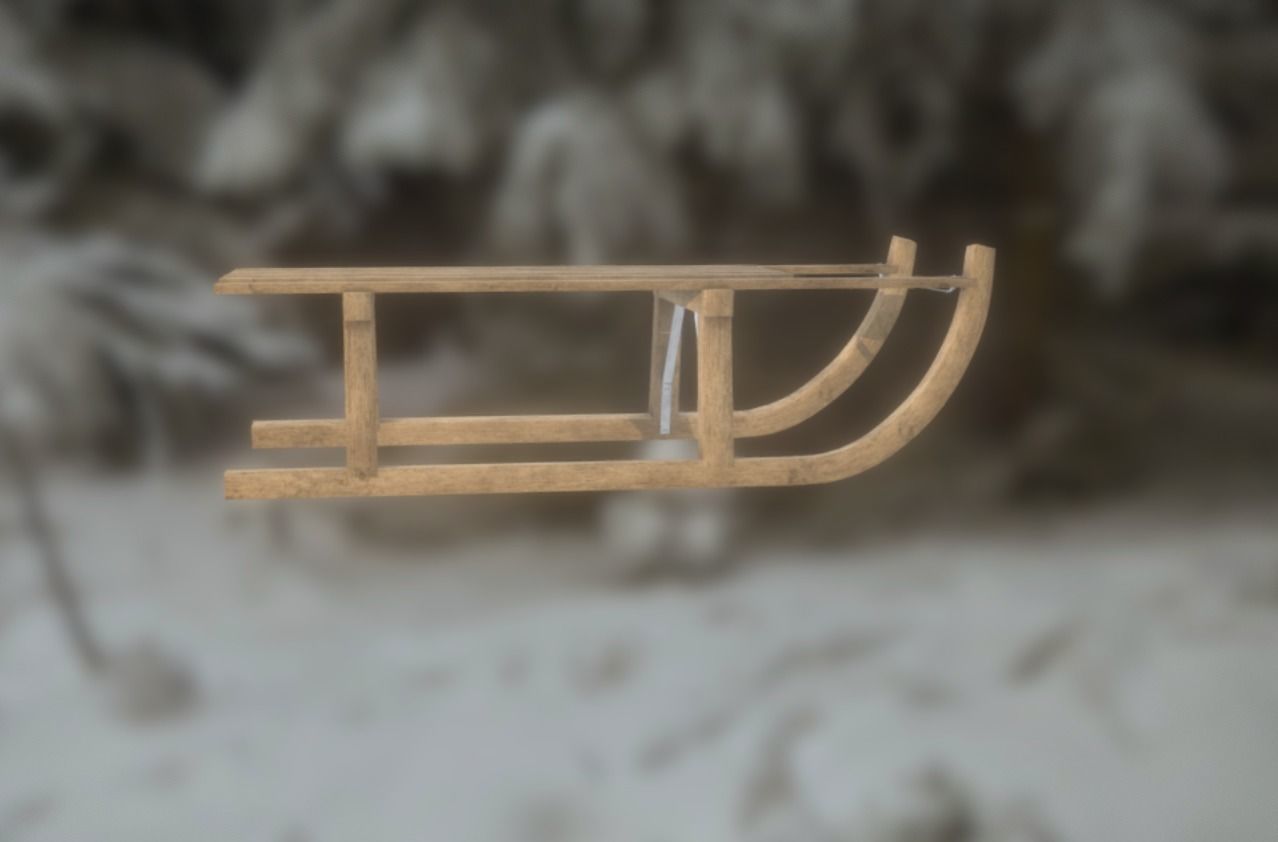 Wooden Sledge Winter VR AR Toy Low Poly PBR Game Ready Low-poly 3D model_8