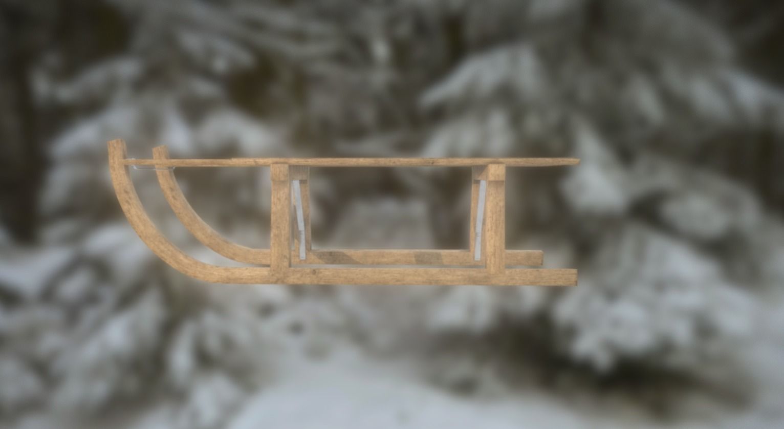 Wooden Sledge Winter VR AR Toy Low Poly PBR Game Ready Low-poly 3D model_6
