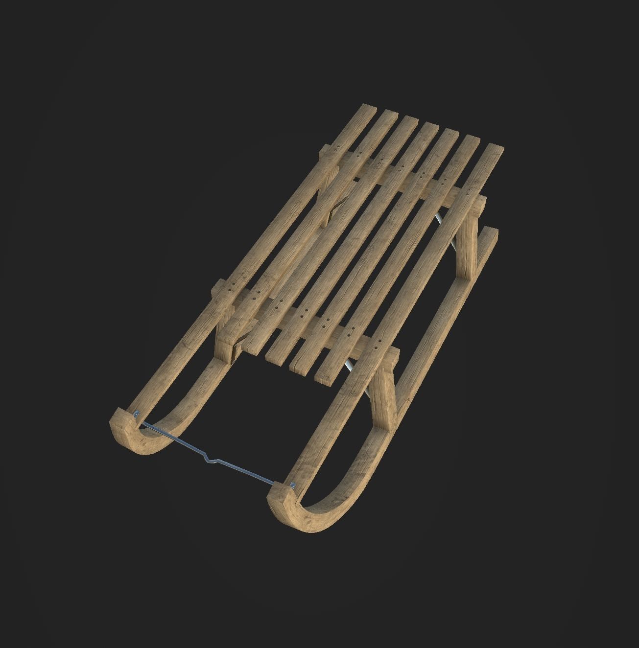 Wooden Sledge Winter VR AR Toy Low Poly PBR Game Ready Low-poly 3D model_3