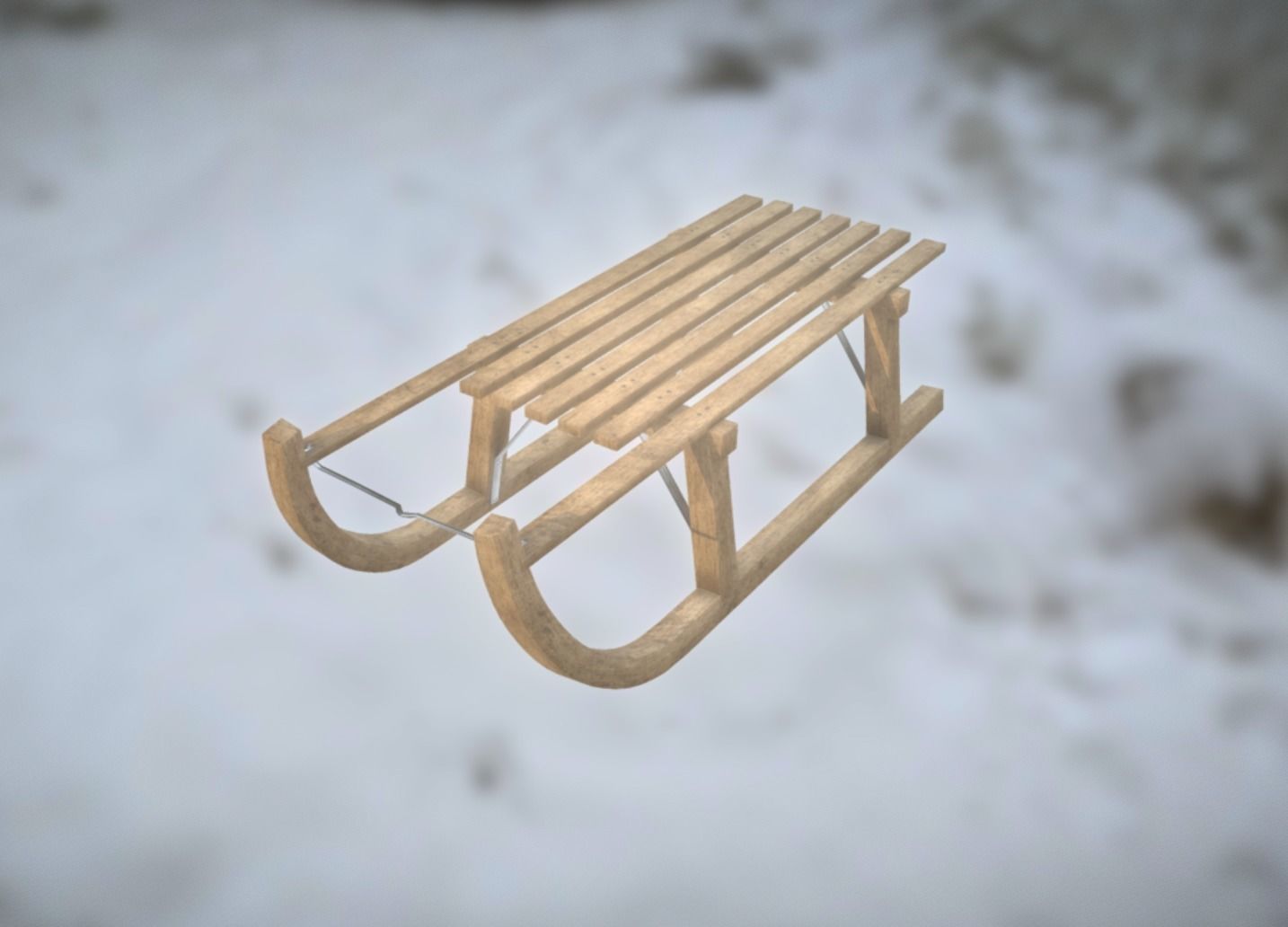 Wooden Sledge Winter VR AR Toy Low Poly PBR Game Ready Low-poly 3D model_5