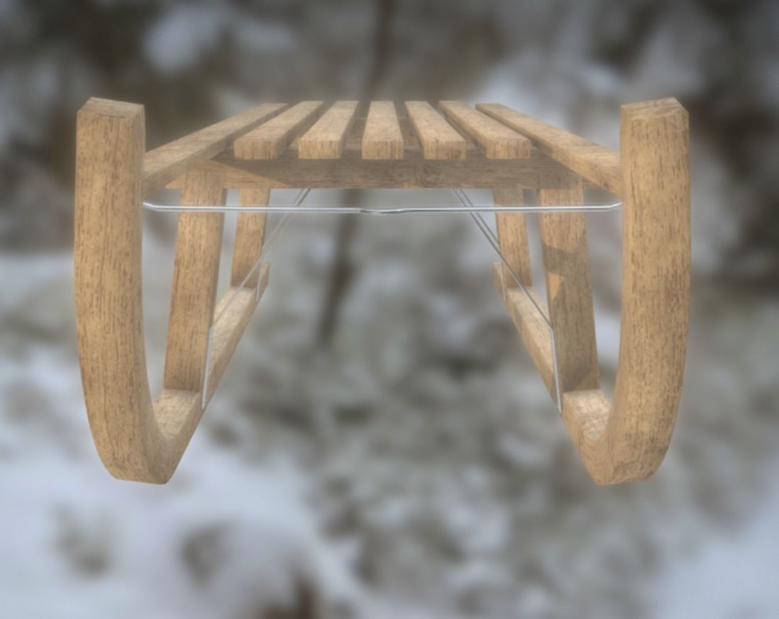 Wooden Sledge Winter VR AR Toy Low Poly PBR Game Ready Low-poly 3D model_10