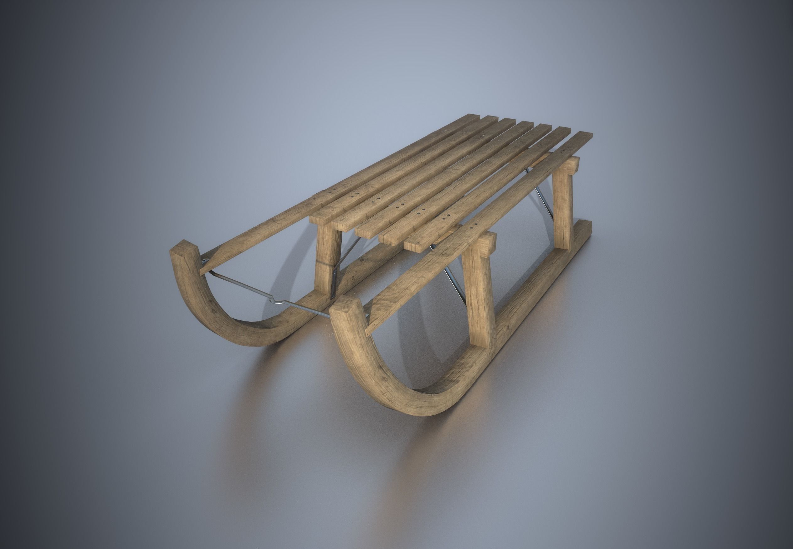 Wooden Sledge Winter VR AR Toy Low Poly PBR Game Ready Low-poly 3D model_0