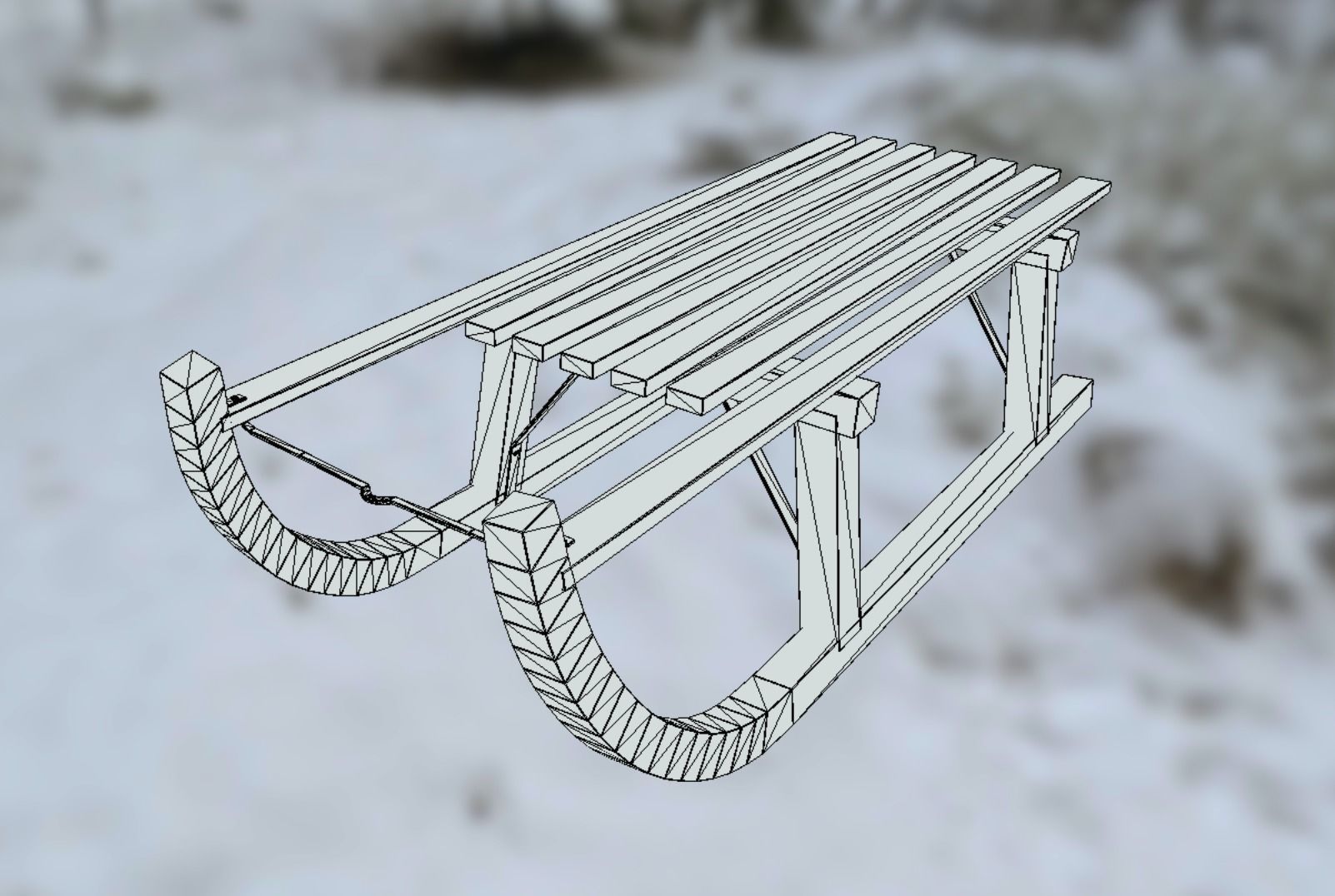 Wooden Sledge Winter VR AR Toy Low Poly PBR Game Ready Low-poly 3D model_1