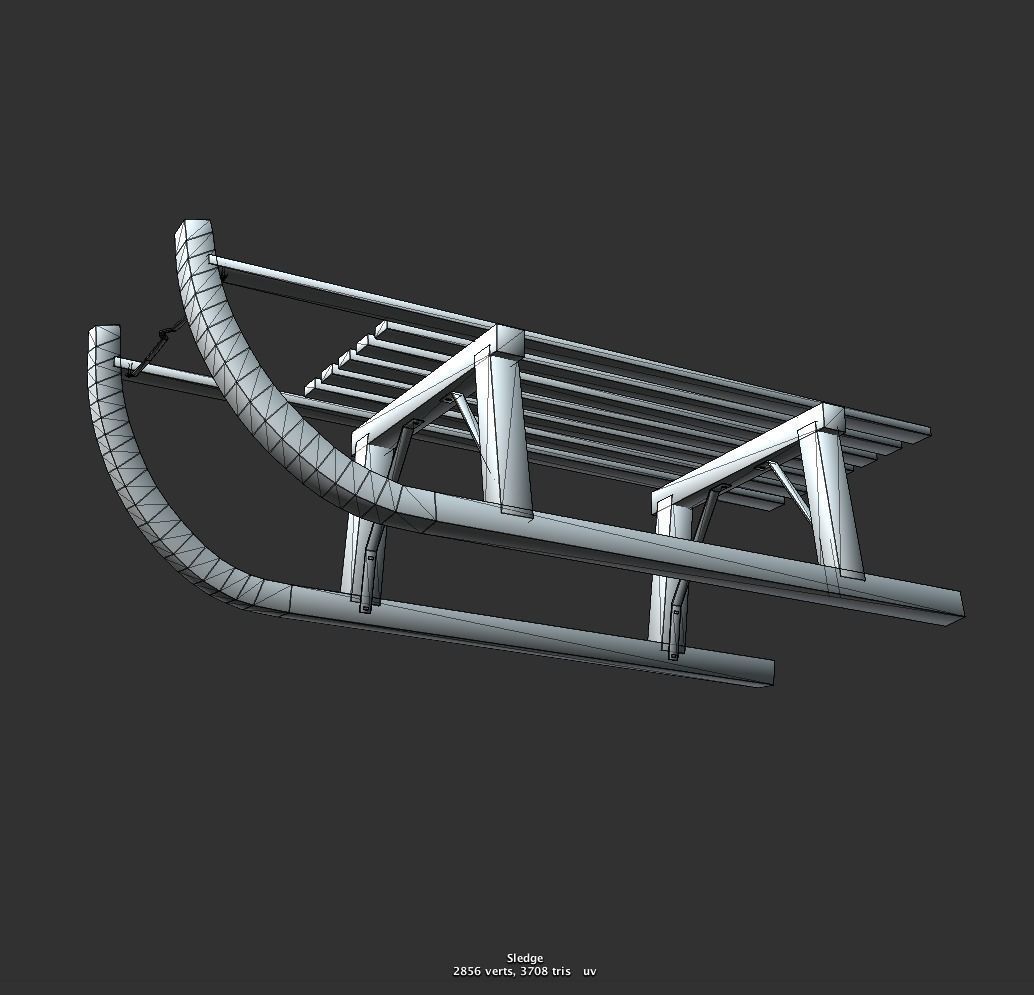 Wooden Sledge Winter VR AR Toy Low Poly PBR Game Ready Low-poly 3D model_2