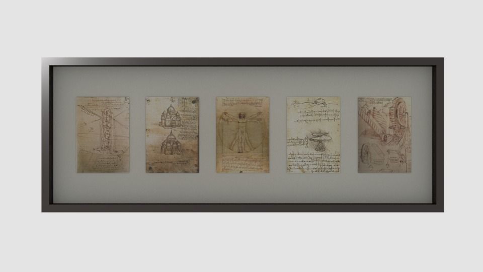 Leonardo Da Vinci Drawings Collection in frame 3D model_0