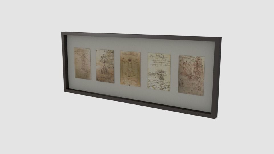 Leonardo Da Vinci Drawings Collection in frame 3D model_1