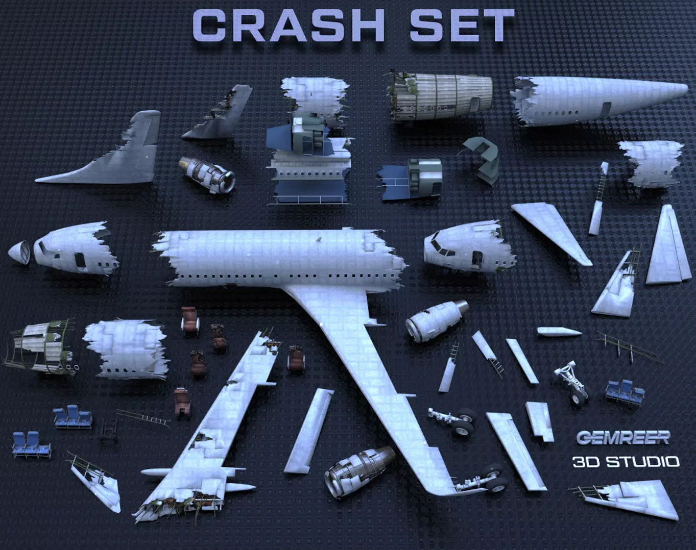 Aircraft Crash Environment Set Low-poly 3D model