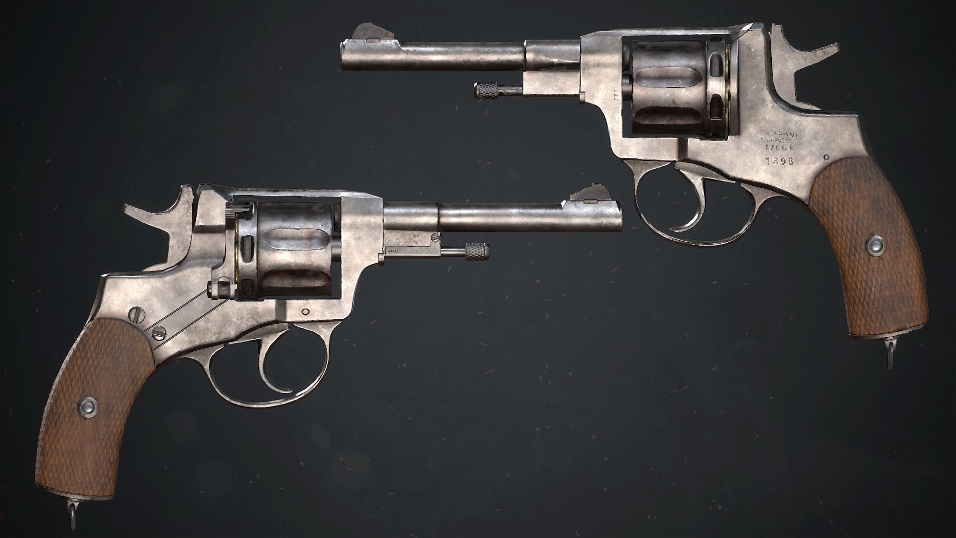 PBR Russian Nagant M1895 Revolver Low-poly 3D model_4