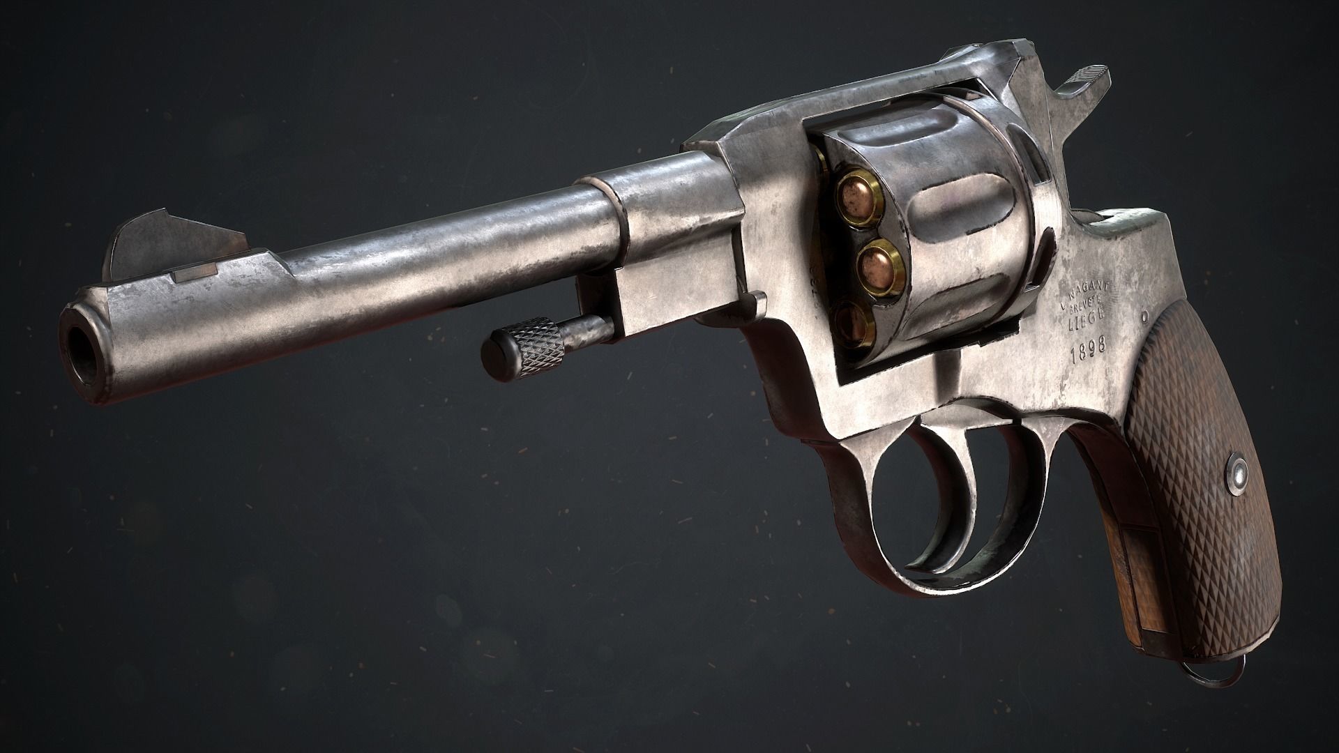 PBR Russian Nagant M1895 Revolver Low-poly 3D model_0