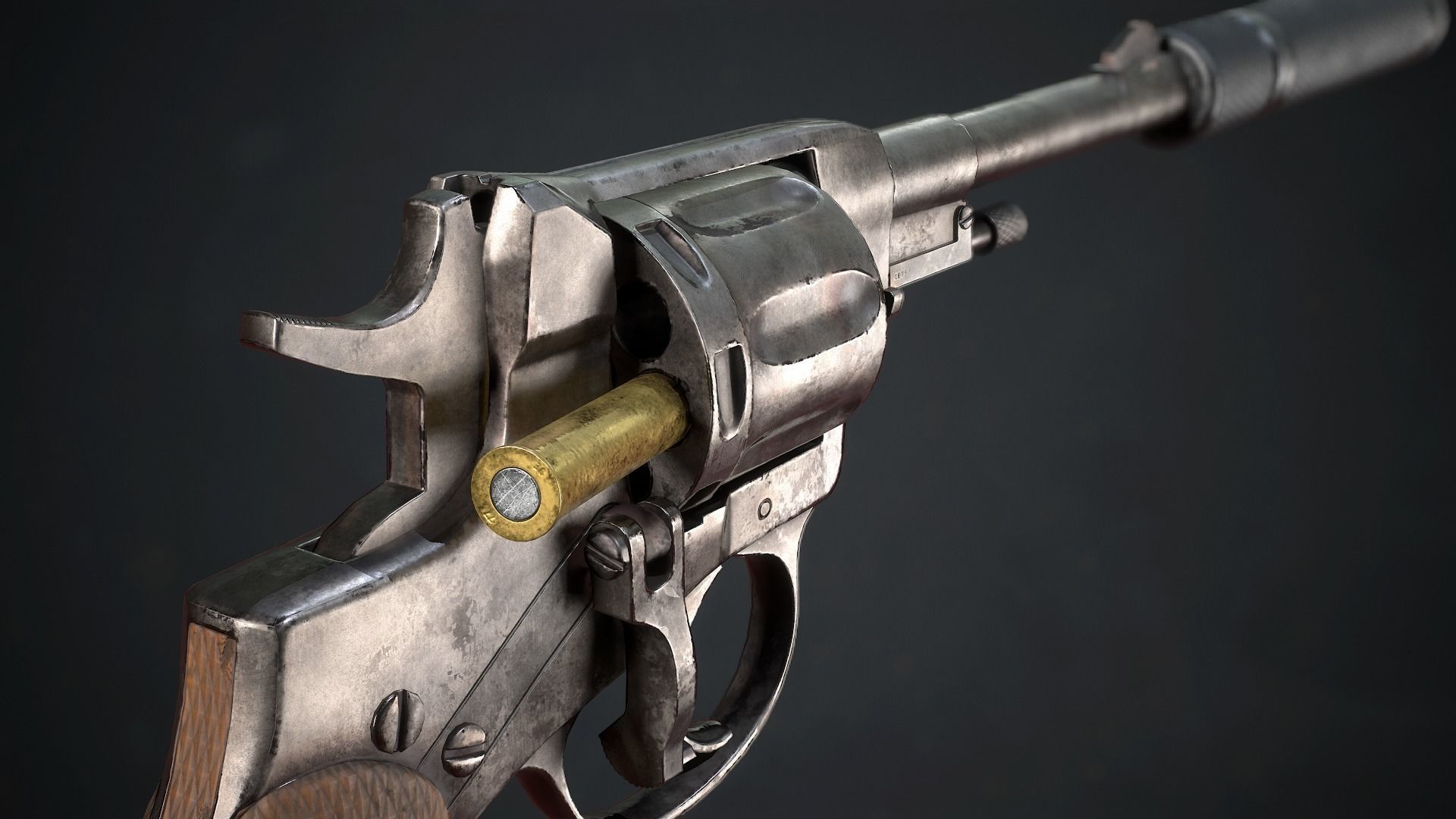 PBR Russian Nagant M1895 Revolver Low-poly 3D model_3