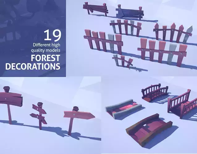 Cartoon Low Poly Forest Decorations 