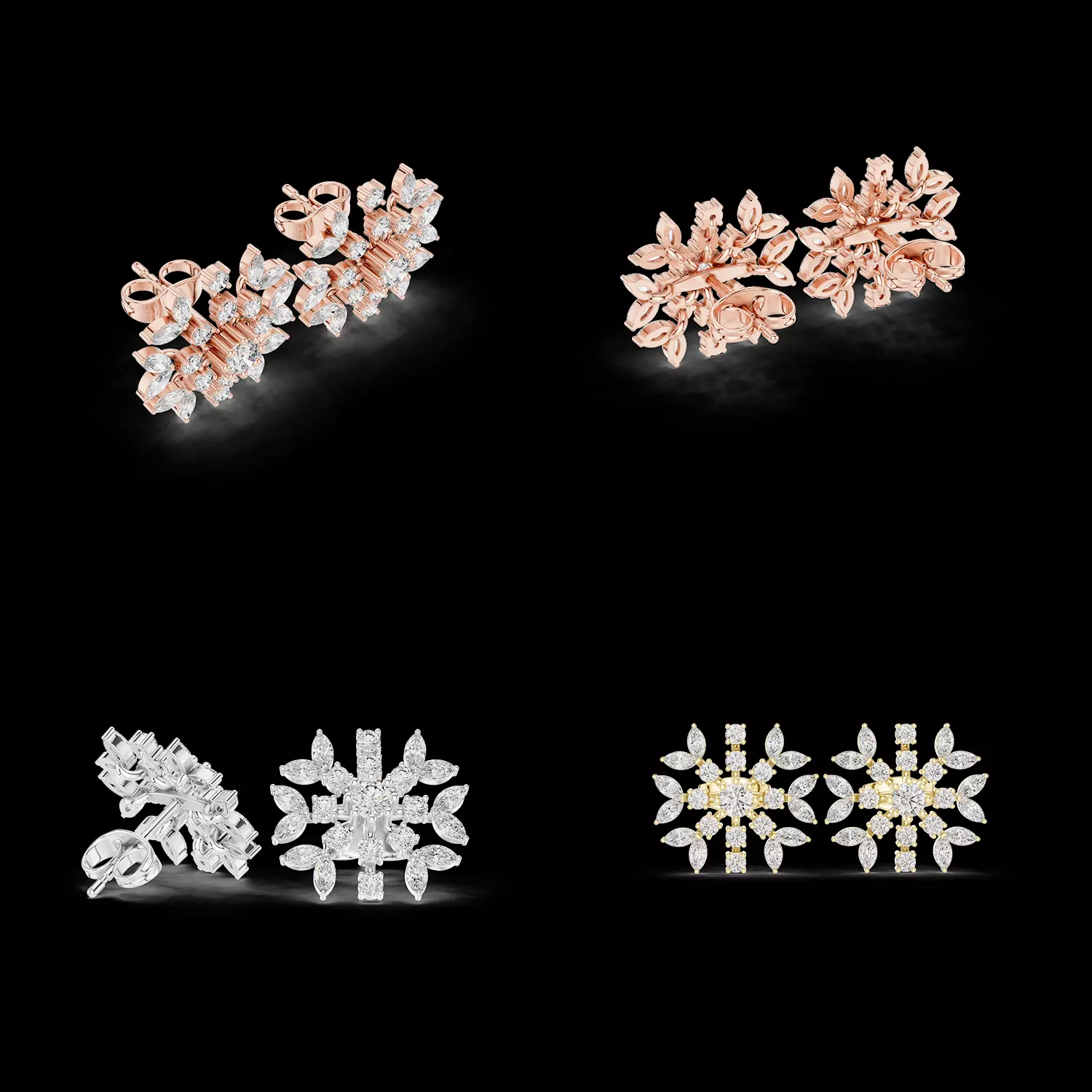 Marquise Snowflake Diamond Stud Earrings 3D CAD Model STL 3D print model