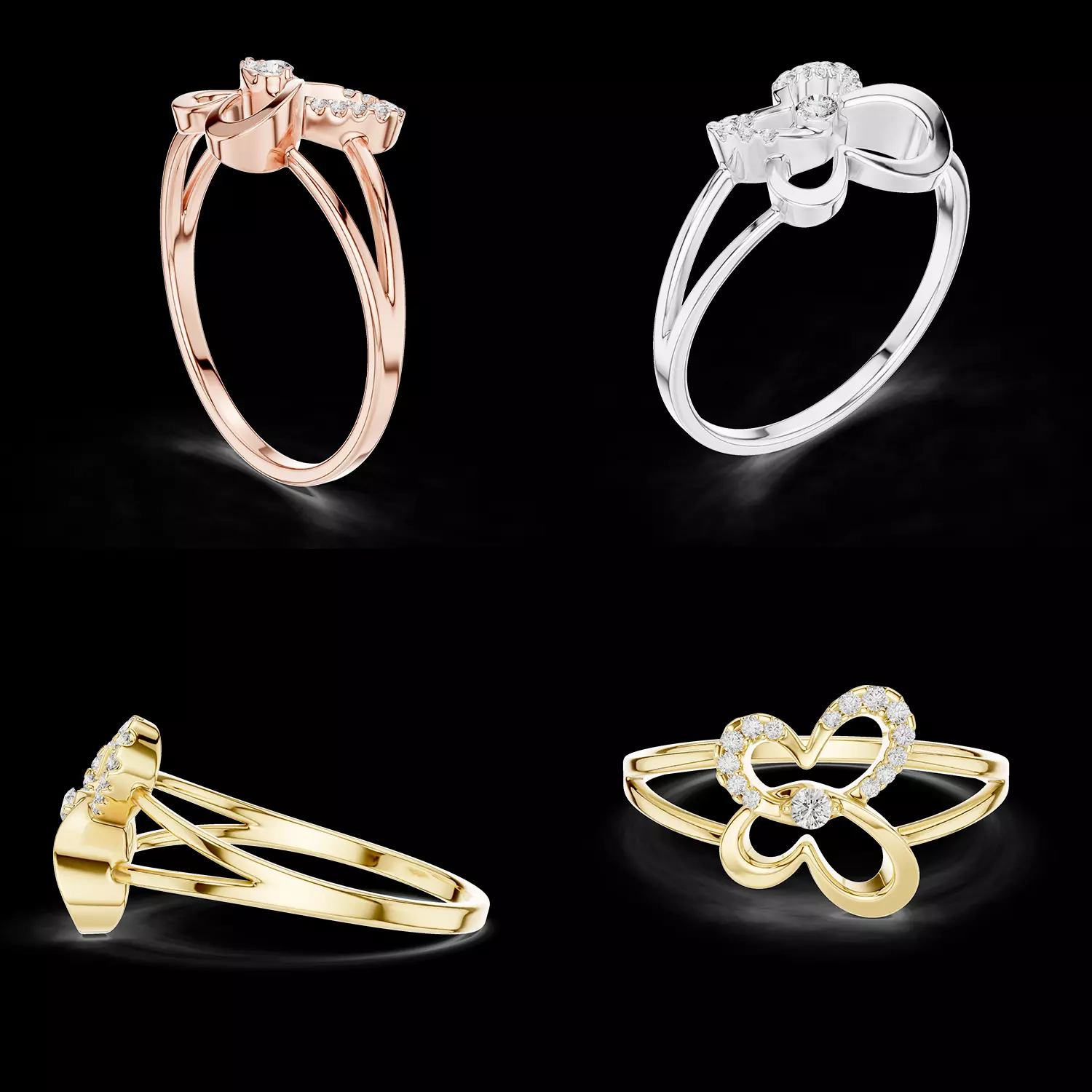 Double Heart Diamond Ring Split Shank Jewelry CAD Design Model 3D print model