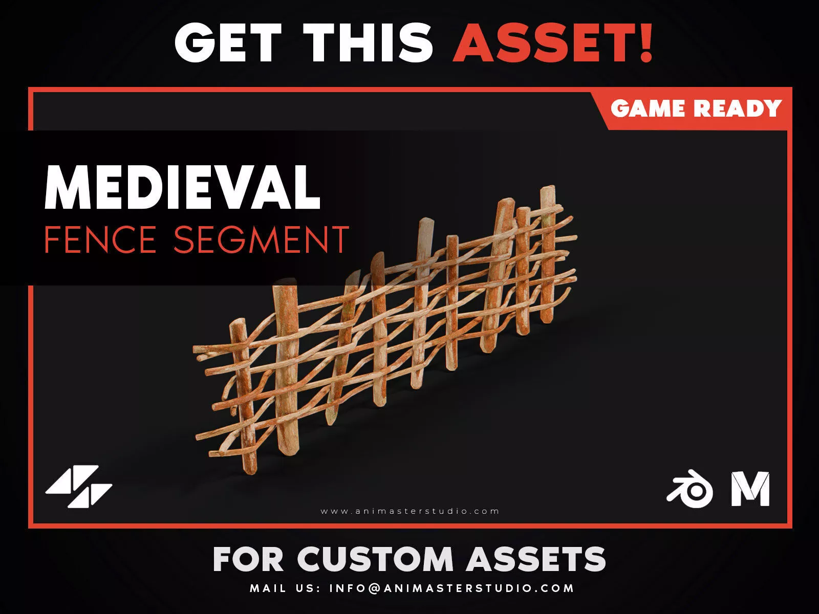 Wooden Fence Segment Low-poly 3D model