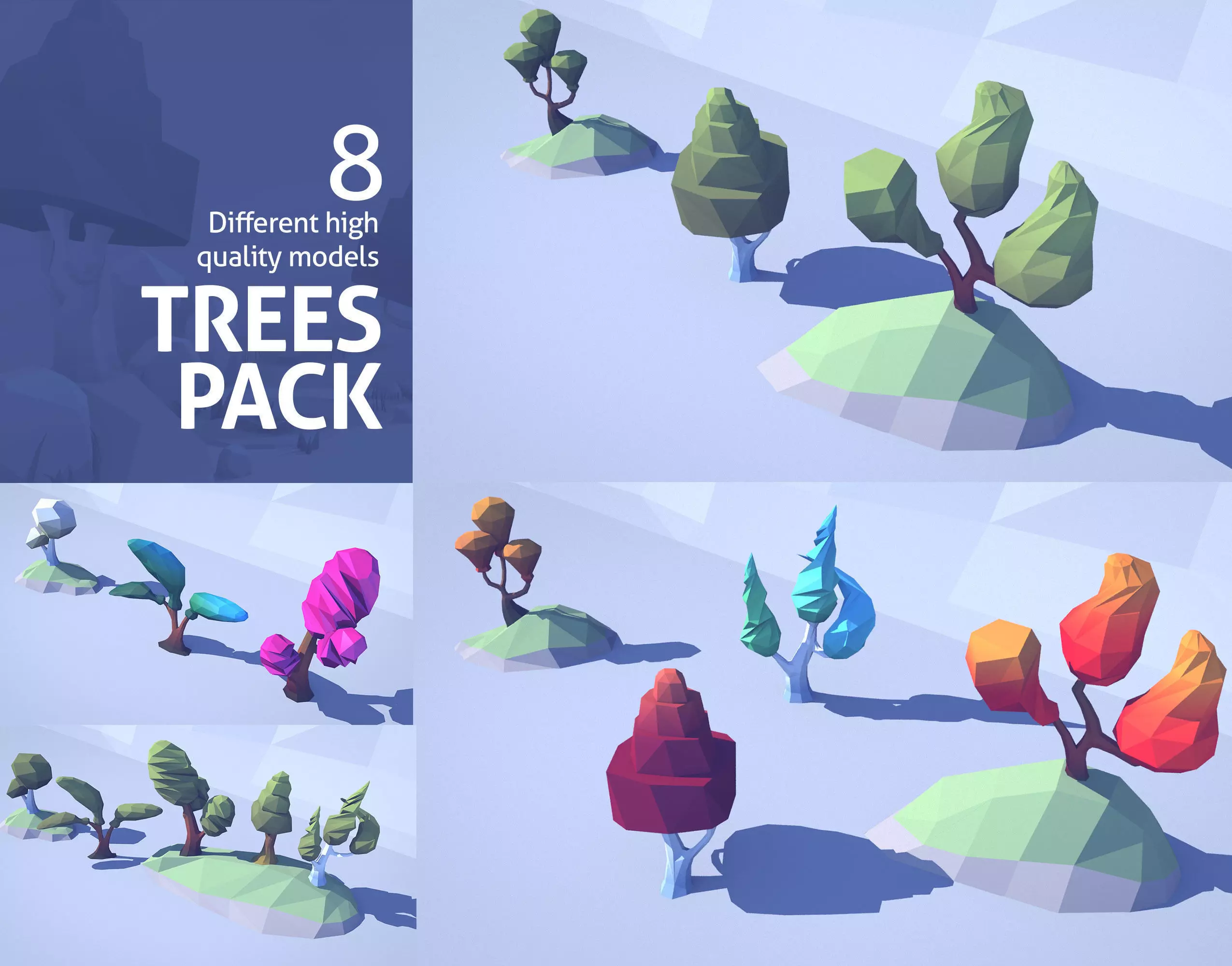 3D model Cartoon Low Poly Trees Pack VR / AR / low-poly | CGTrader