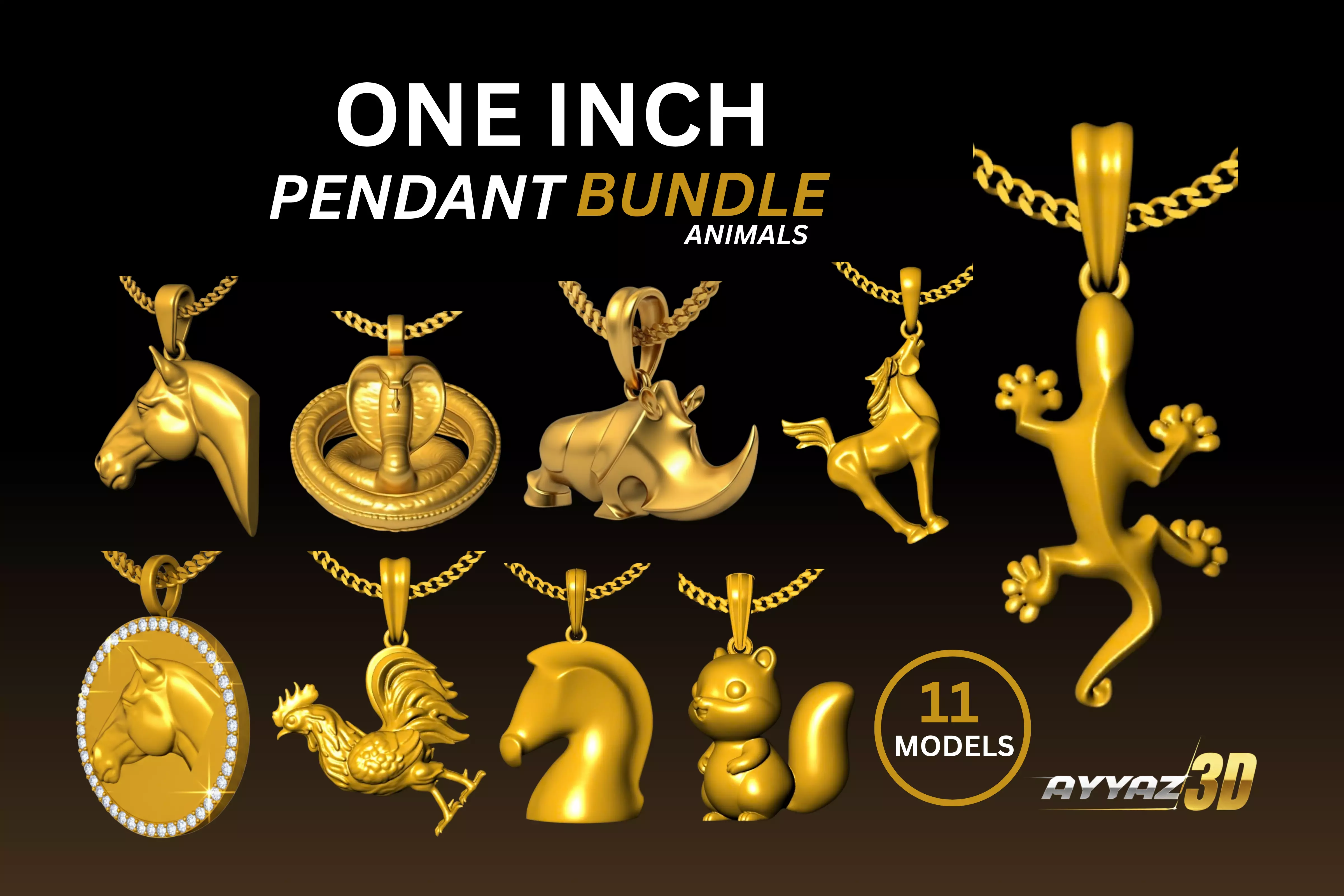 Animal Charm Pendant Bundle - 11 One Inch Jewelry Pendants 3D print model