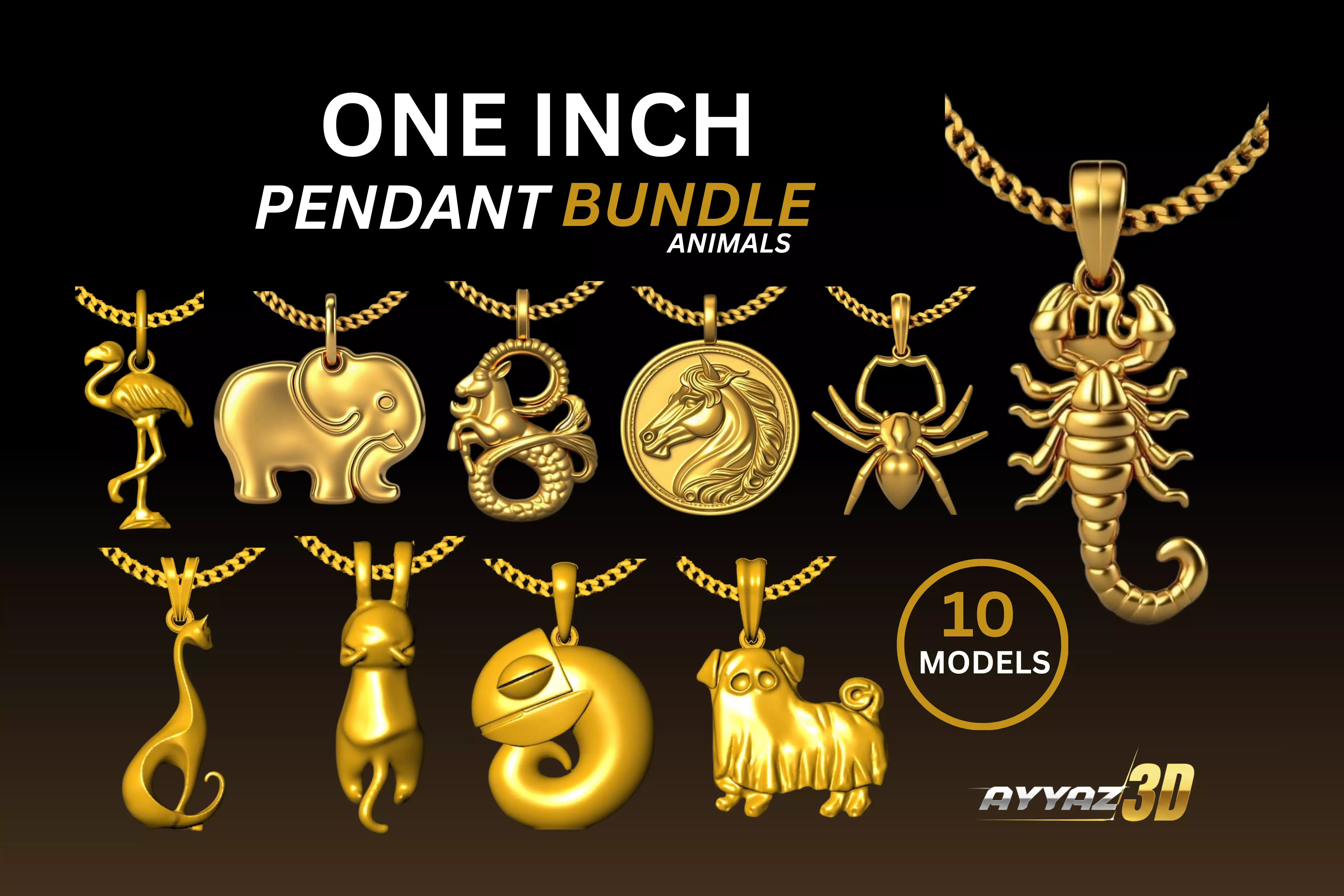 Animal Charm Pendant Bundle - 11 One Inch Jewelry Pendants 3D print model