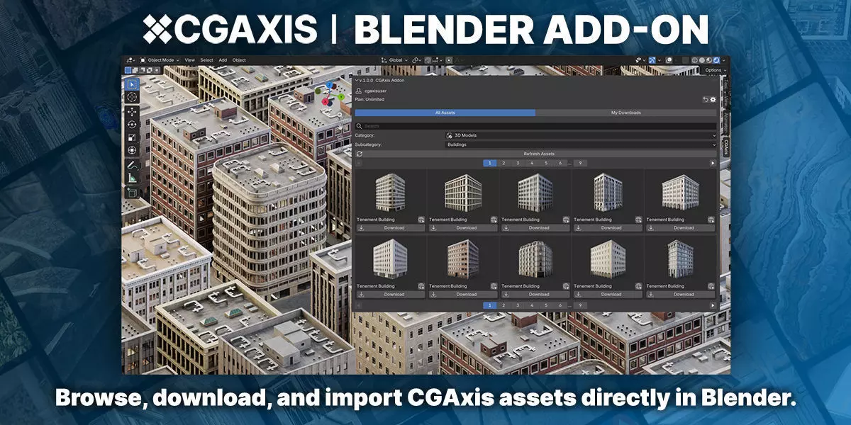 CGAxis Add-on - Browse and Import Assets Directly in Blender Free 3D model