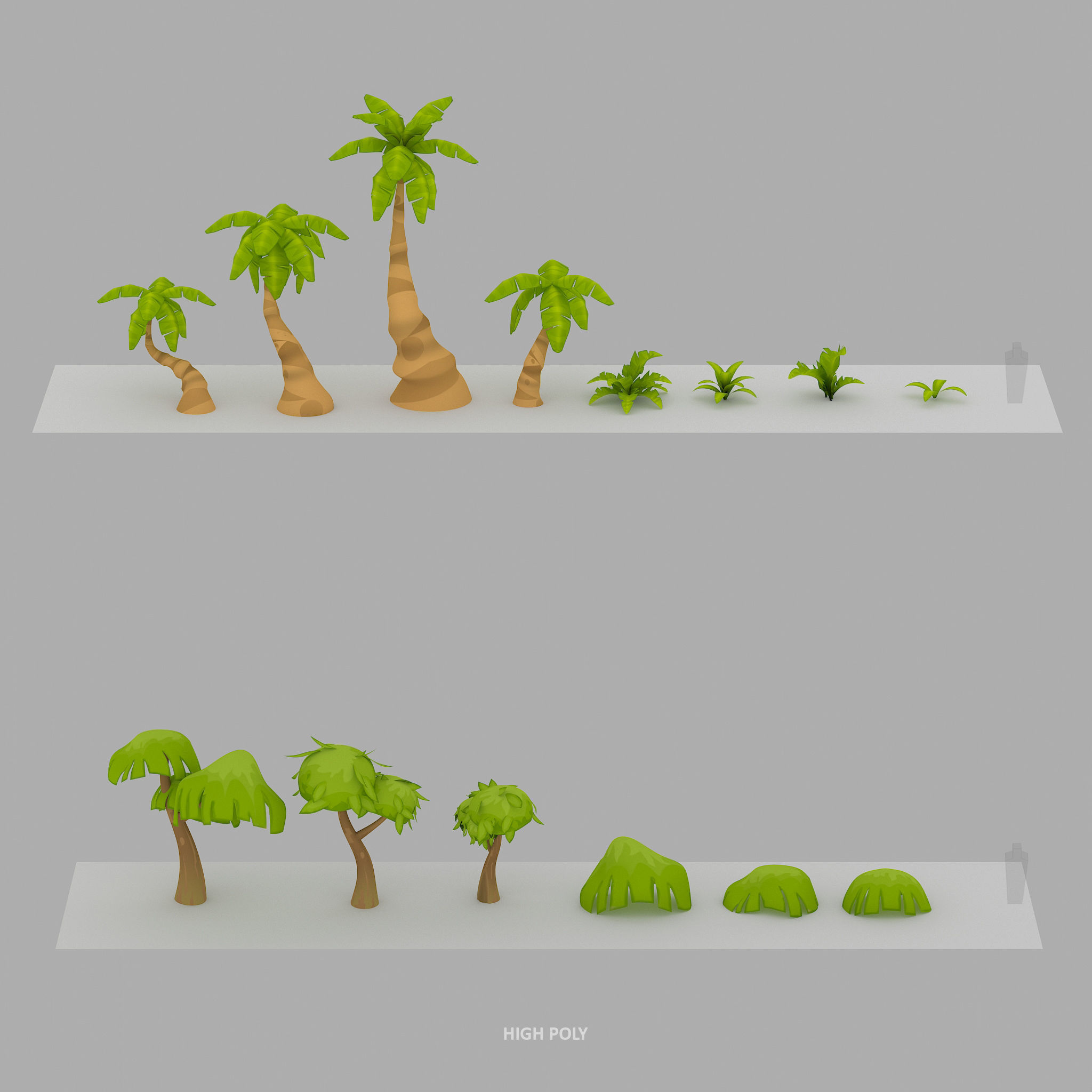 Cartoon Oasis Plants Low-poly 3D model_6