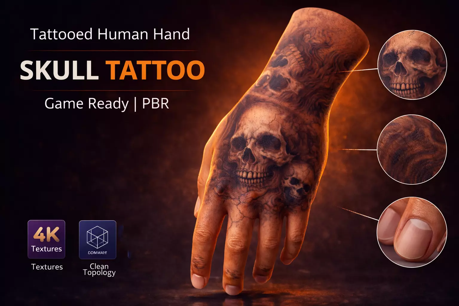 Realistic Human Hand Rigged Low-poly 3D model