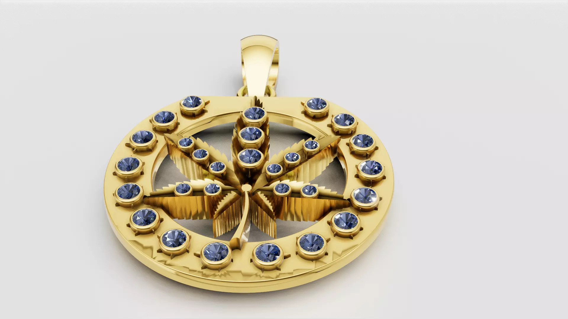 Iced Out Cannabis Leaf Medallion Pendant3D Printable 3D print model