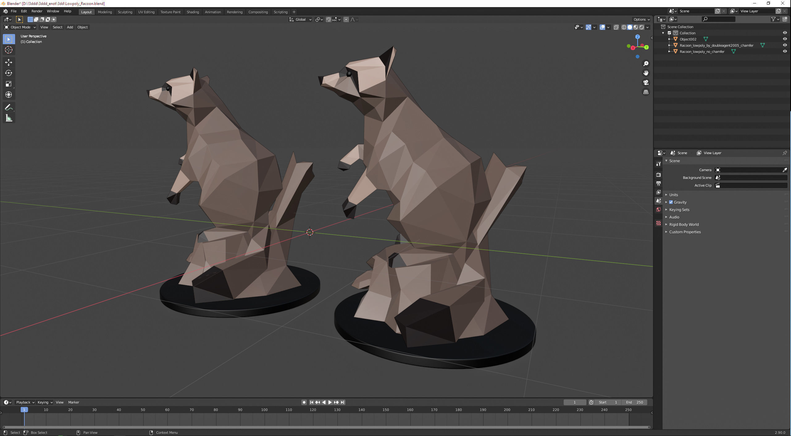 Low poly Racoon figurine 3D model_5