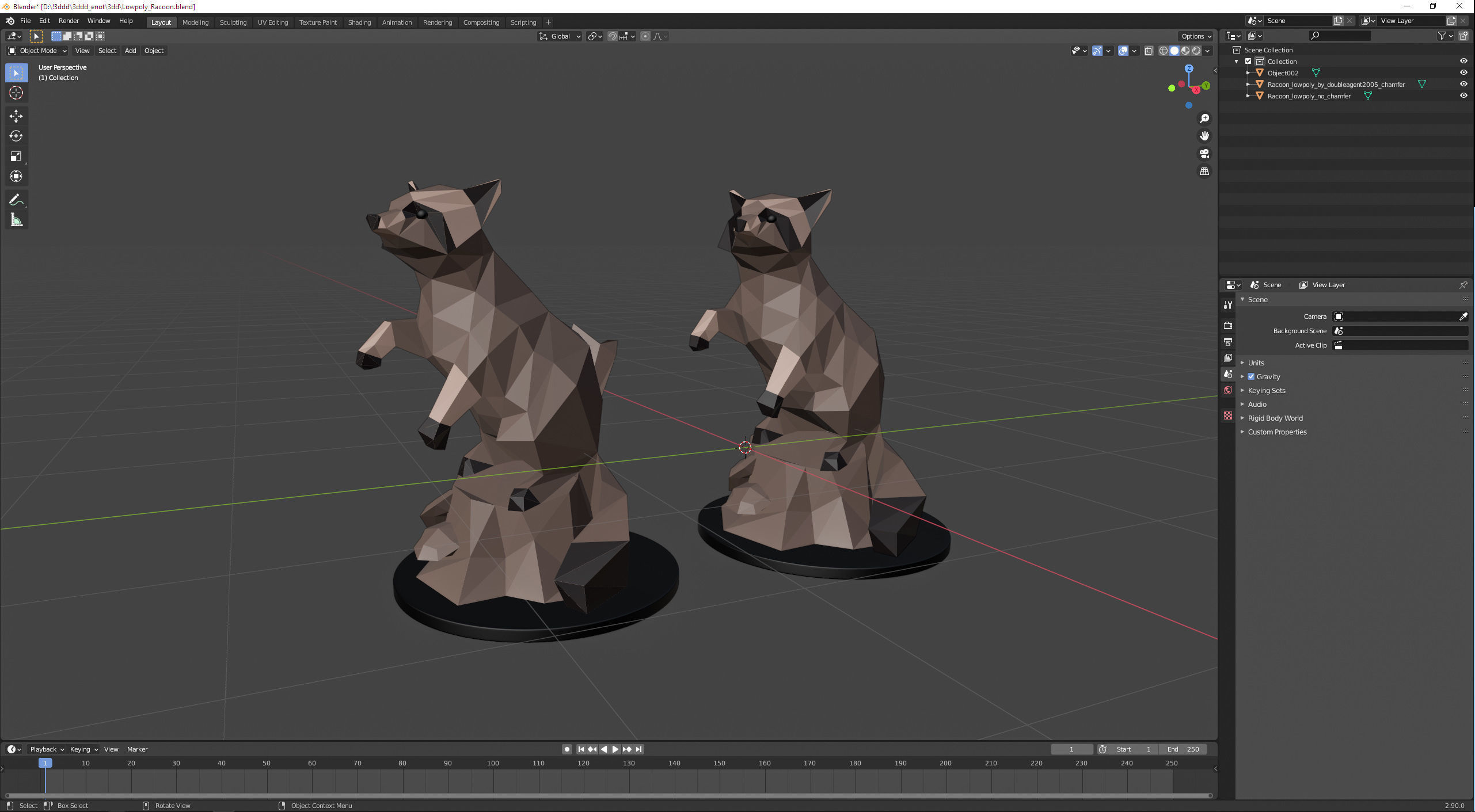 Low poly Racoon figurine 3D model_4