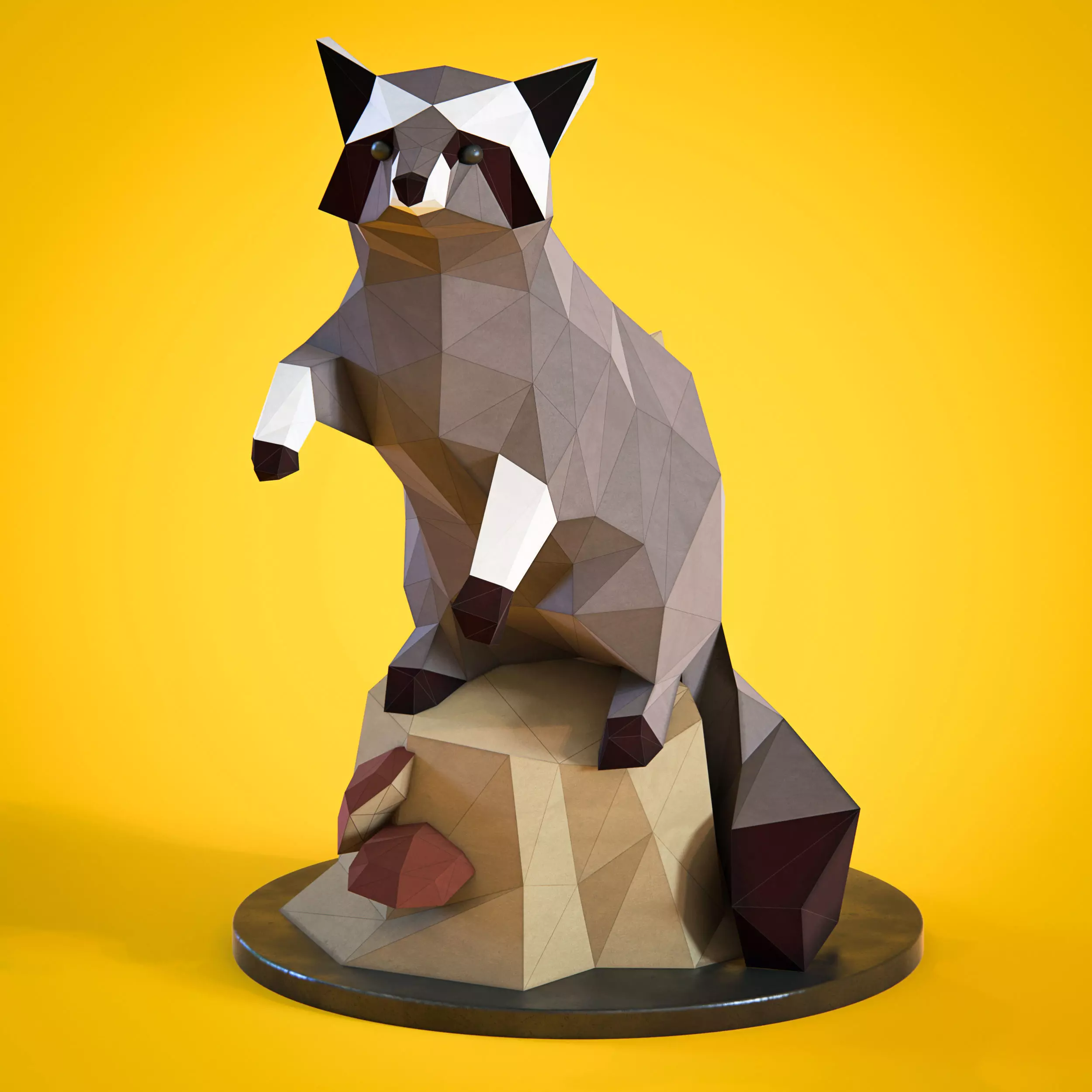 Low poly Racoon figurine 3D model_0