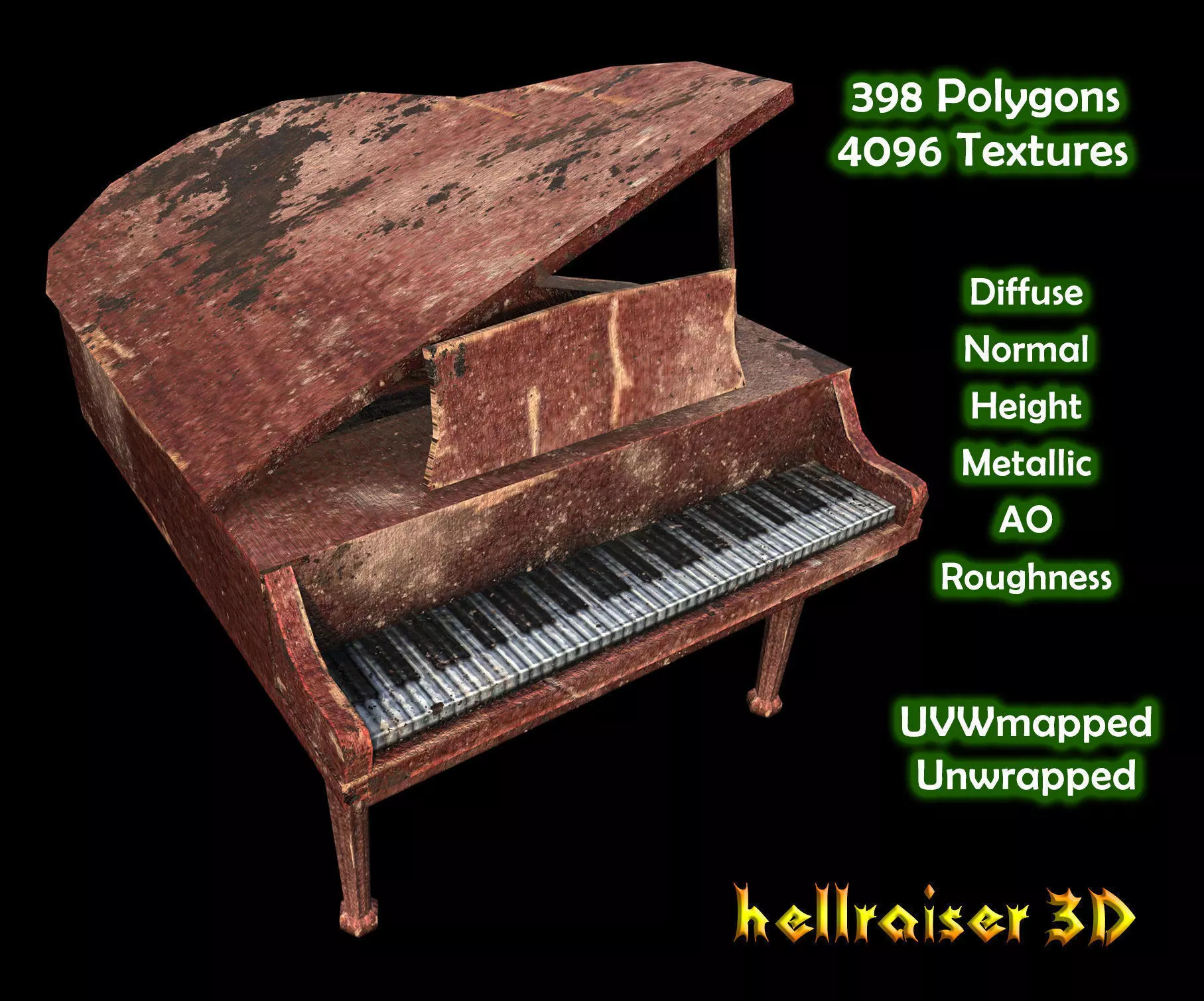 Piano - PBR - Dirty Textured Low-poly 3D model_0