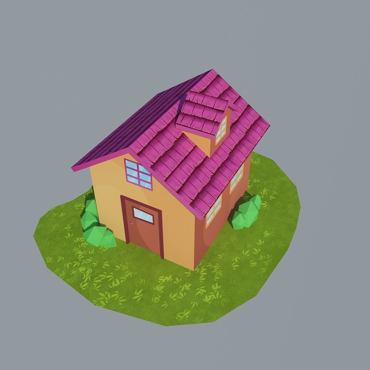 Low Poly House with roof Low-poly 3D model_4