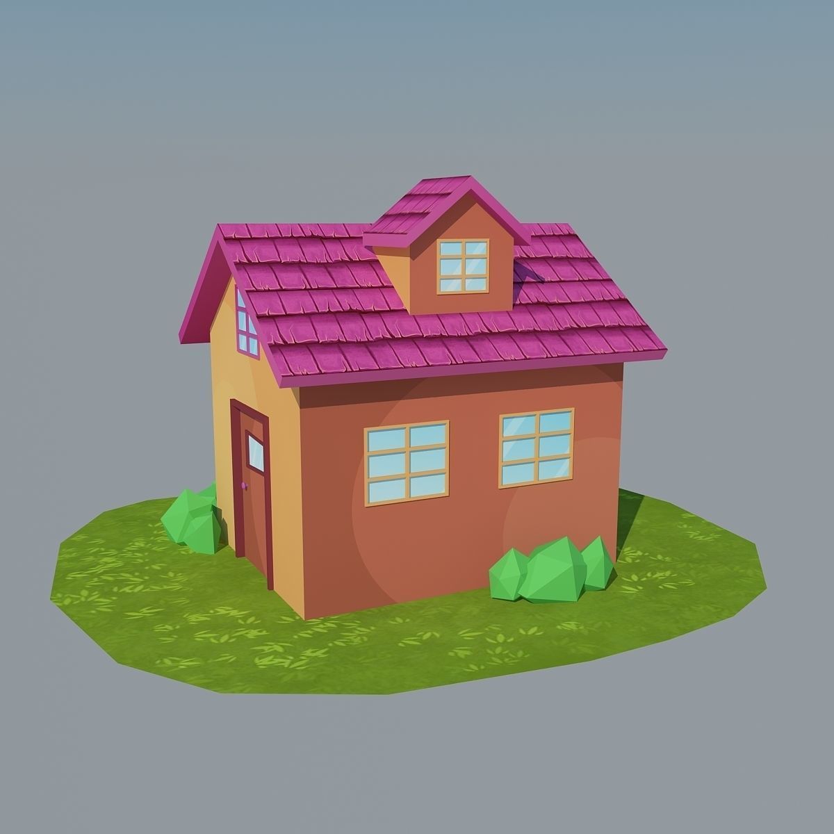 Low Poly House with roof Low-poly 3D model_3